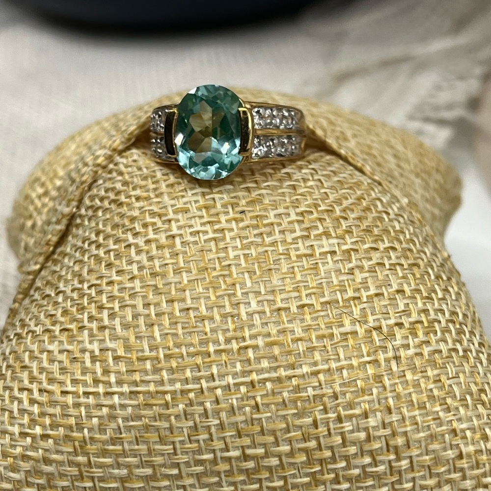 Vintage 925 Gold Over Sterling Silver Green Gemstone Ring, Size 4.75 - Picture 12 of 17